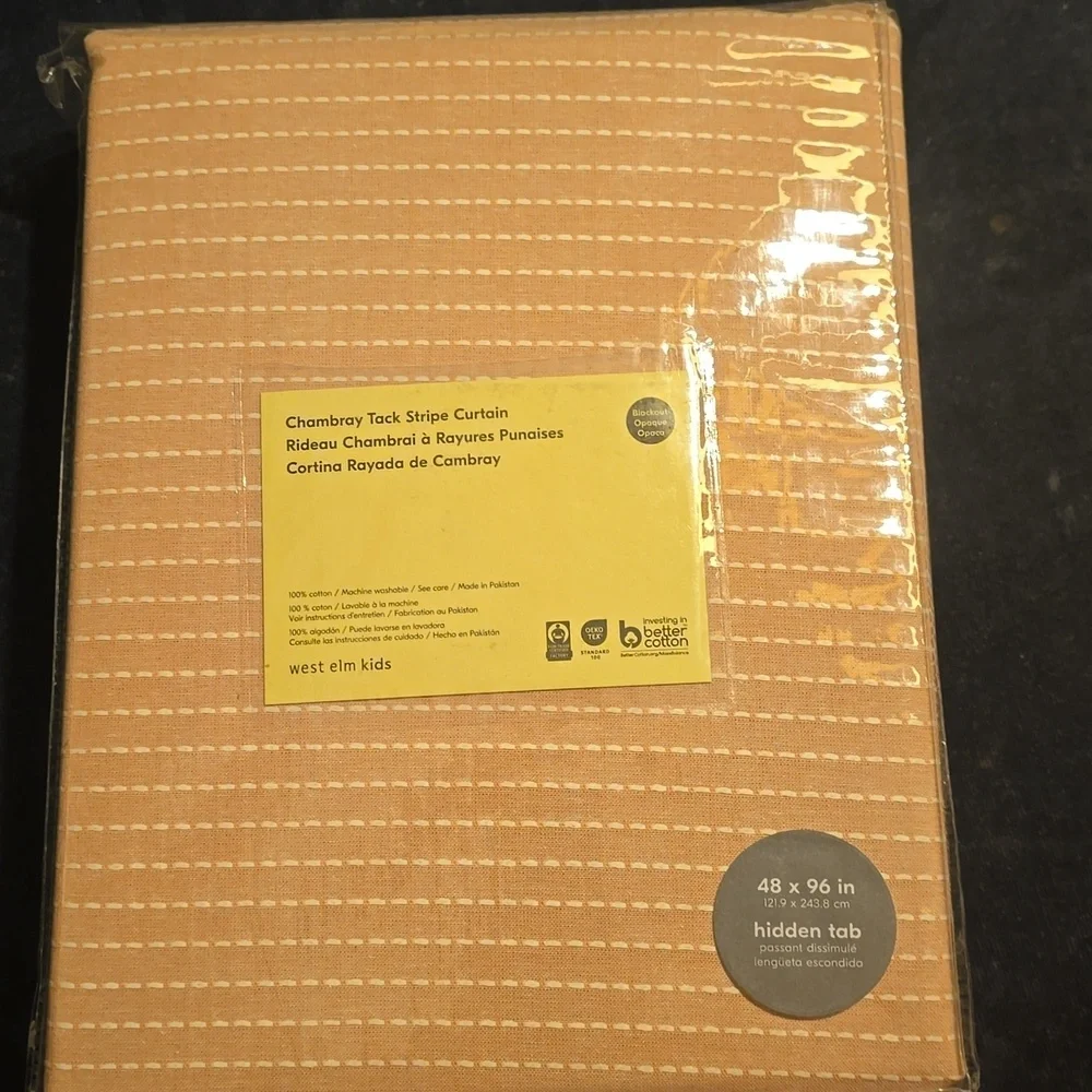 ❤️BUY 2 GET 1 FREE West Elm Chambray Tack Stripe Curtain, Size 48